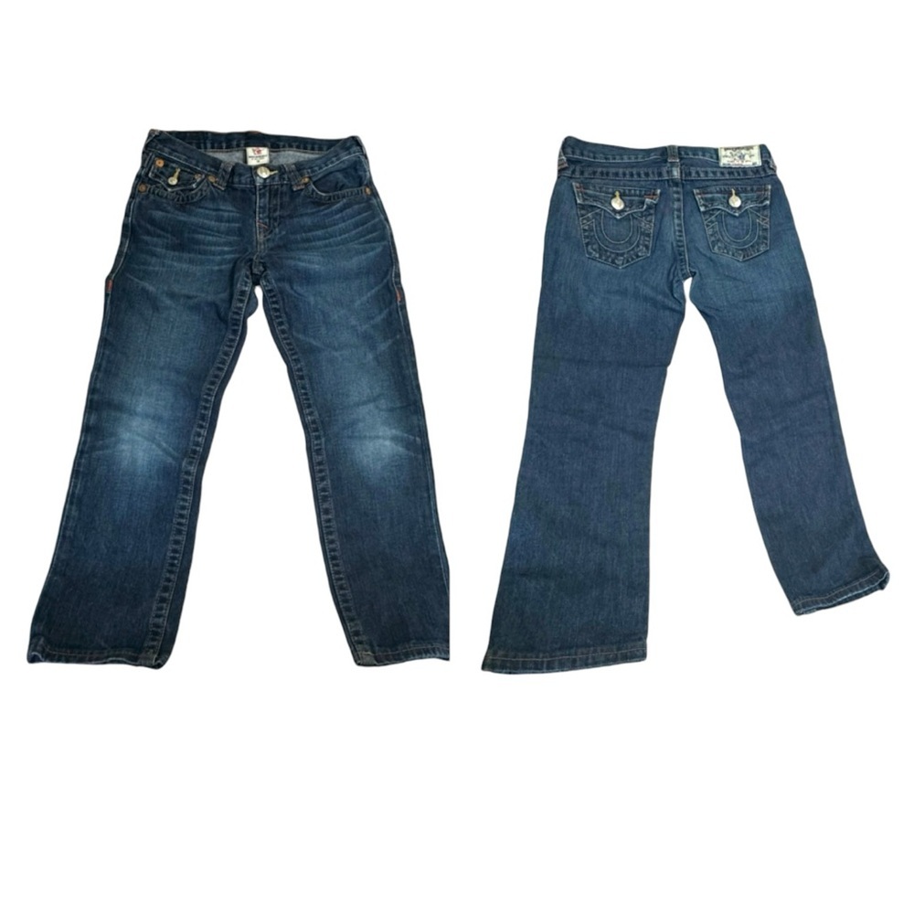 True Religion Straight Leg Flaps Picket Stitch Boys Zip Fly Vintage Blue sz 10